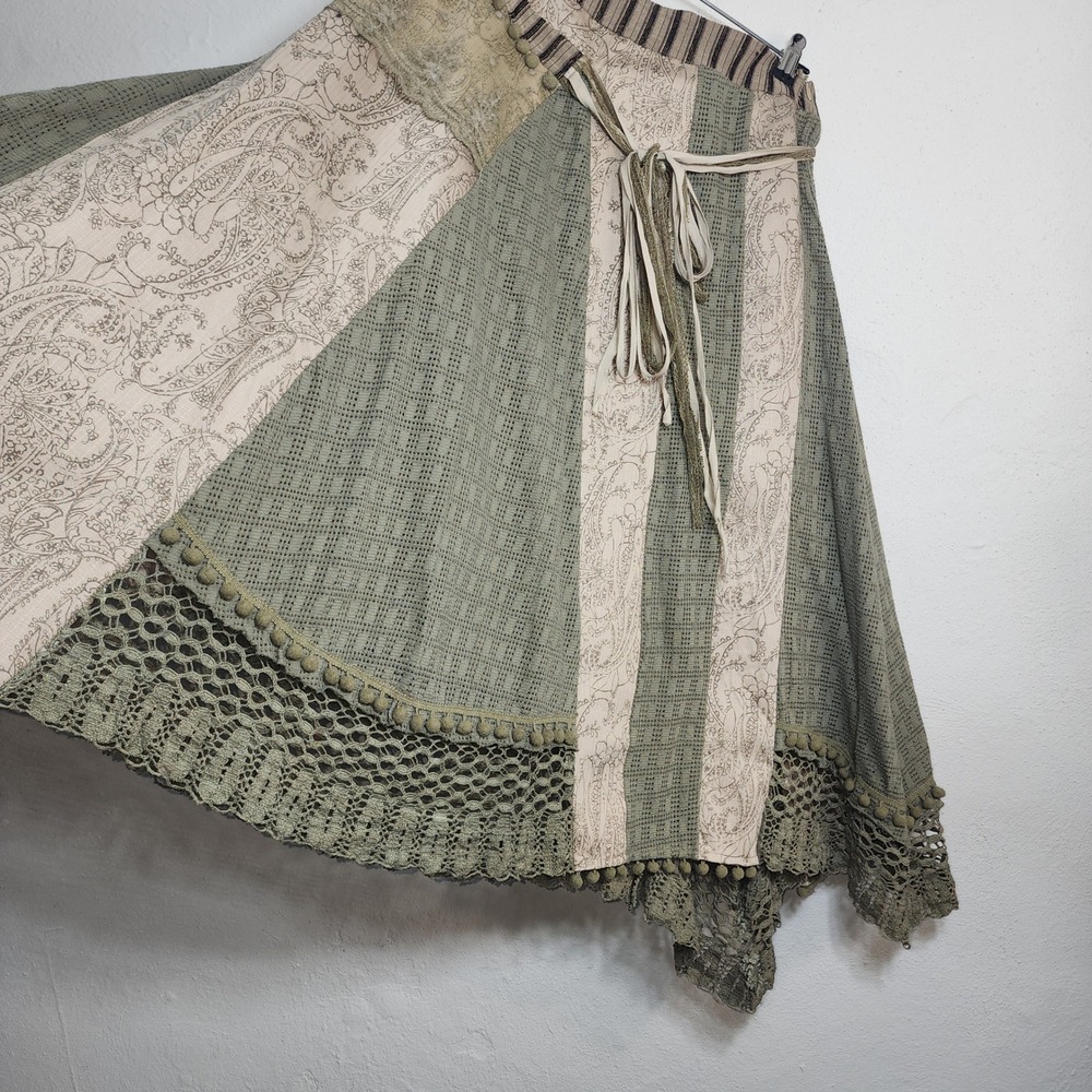 Hazel Patchwork Midi Skirt Women Medium Green Paisley Crochet Lace Boho - Picture 2 of 10